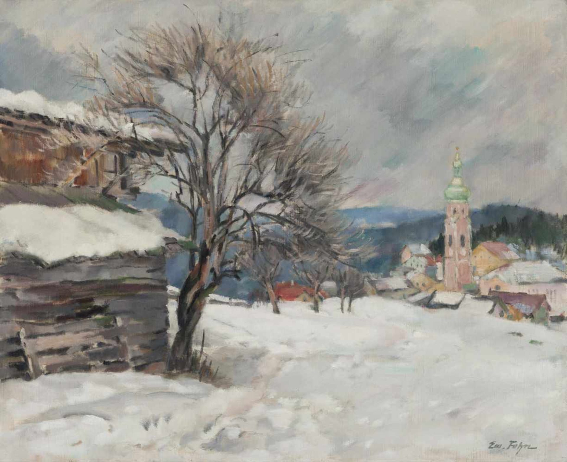 Emanuel Fohn (Wien/Vienna 1886  Bozen/Bolzano 1939)Kastelruth im Winter;Ölgemälde, 58 x 71,5 cm