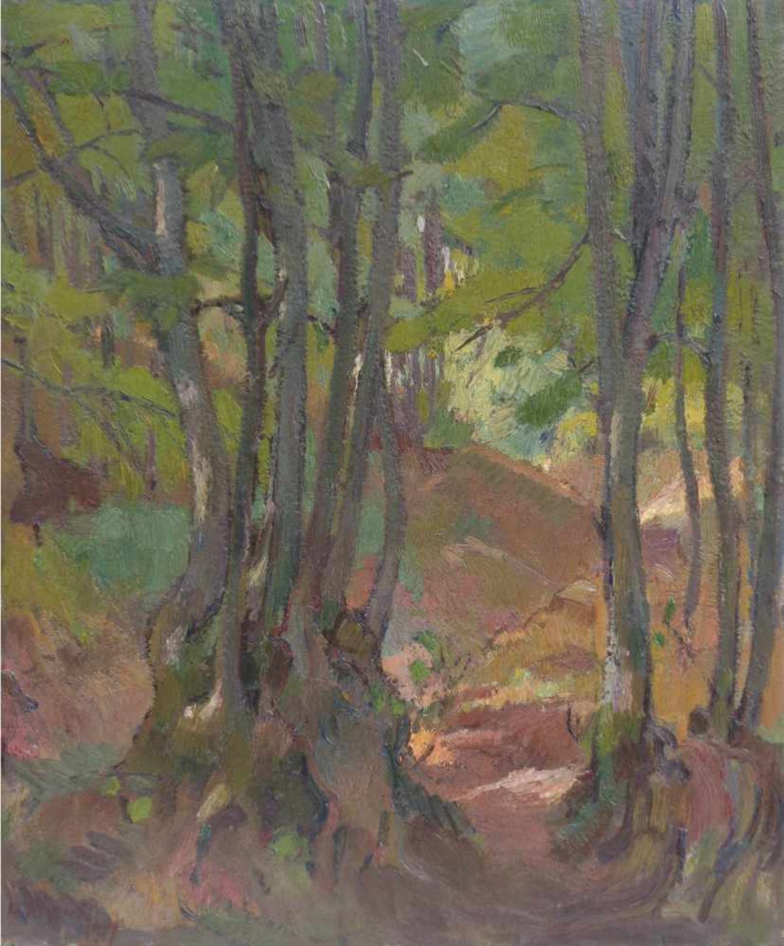 Umberto Moggioli i (Trient/Trento 1886  Rom/Roma 1919)Laubwald im Sommer, 1917;Öl auf Karton, 42,