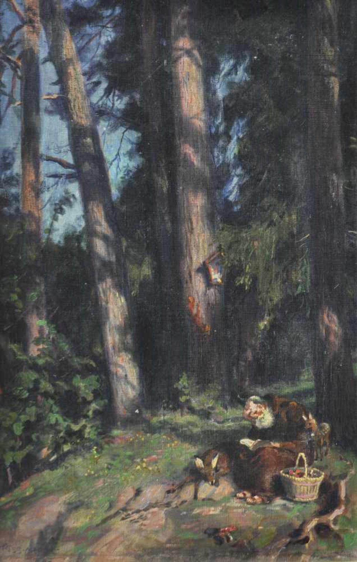 Thomas Riss (Haslach, Stams 1871  Innsbruck 1959)Einsiedelei im Wald;Öl auf Leinwand auf Karton, 54