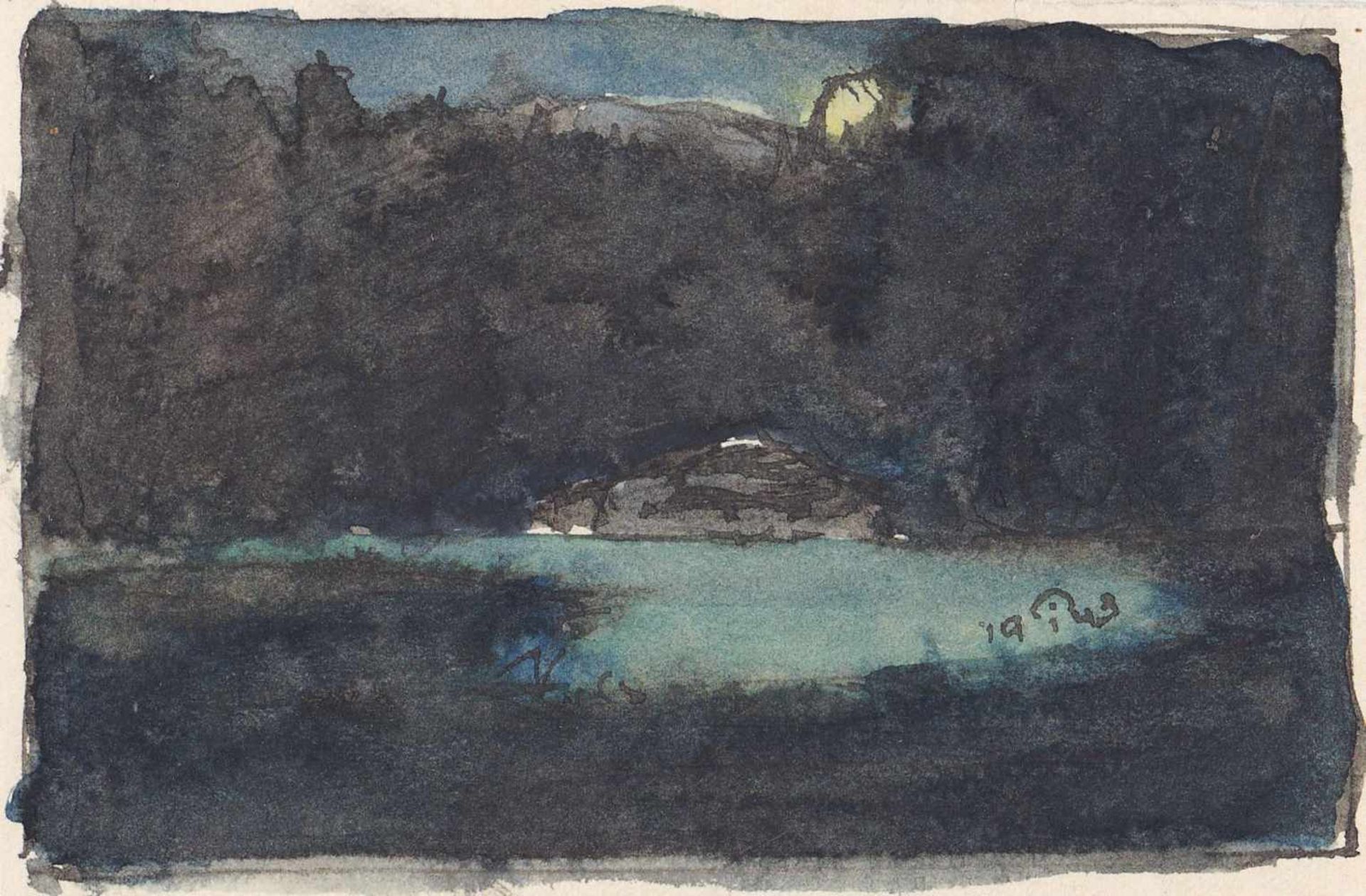 Josef Mahlknecht (Bozen/Bolzano 1886  Meran/Merano 1953)Mondnacht, 1943;Aquarell, Tinte, 7 x 10,5