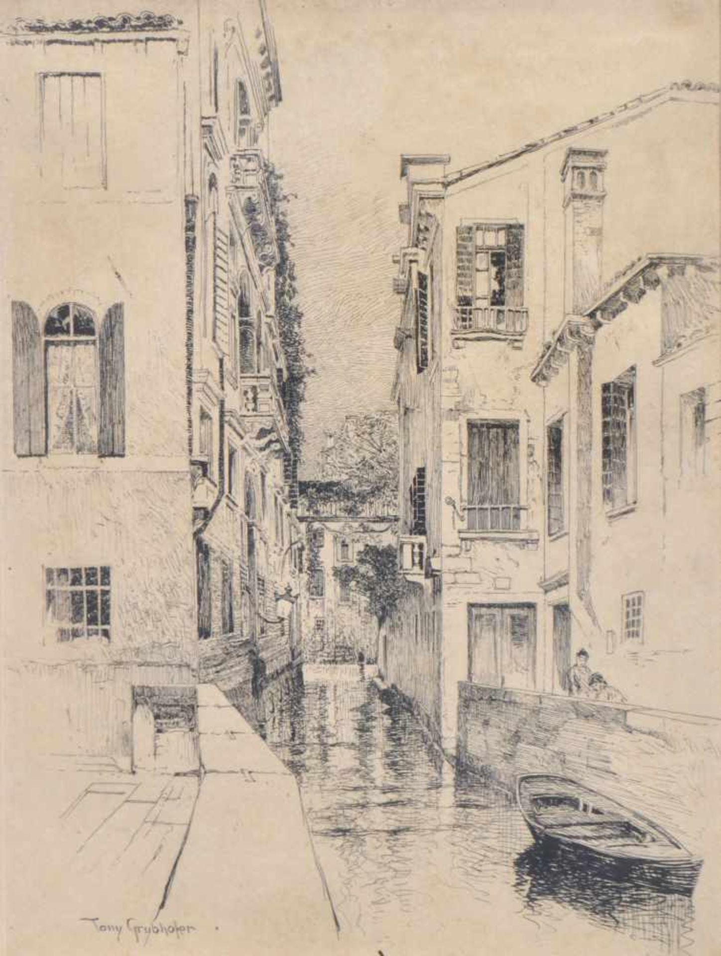 Tony Grubhofer Innsbruck 1854  1935)Palazzo Albrizzi in Venedig, 1891;Tusche, 25,5 x 19 cm, gerahmt