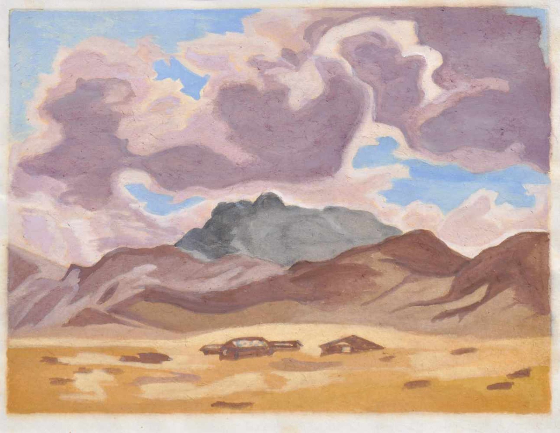 Engelbert Lap (Graz 1886  Innsbruck 1970)Wolkenstimmung in den Tiroler Bergen;Farbholzschnitt, 18,5