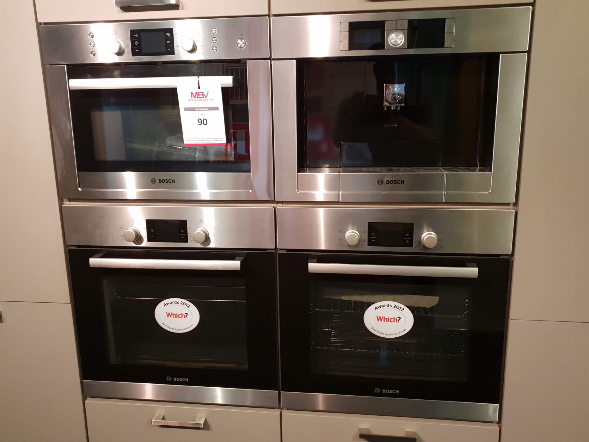 4 x Bosch Integrated Appliances comprising: 2 x Electric Ovens, Microwave and Coffee Machine