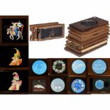 11 Magic Lantern Slides1) 3 single slipping slides "Long Nose", c. 1880, wood frame, sizes: 2 slides