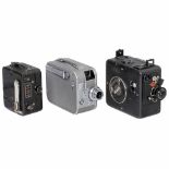 3 Movie Cameras for 16mm Film1) Zeiss-Ikon "K", c. 1937. Movie camera for 16mm film in Kodak