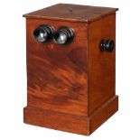 Table Stereo Viewer (9 x 18 cm)Unmarked. Walnut, viewer with 48 stereo cards of 9 x 18 cm, motifs