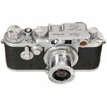 Leica IIIf with Elmar 3,5 (Like New!), 1950Leitz, Wetzlar. No. 728809, chrome, red-dial