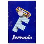 Ferrania Enamel Advertising Sign, 1949/50Size 24 4/5 x 38 in., logo matchstick man, design by