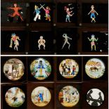 16 Magic Lantern Slides1) 8 magic lantern single slipping comic slides, c. 1880, wood frames, size 4