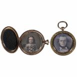 2 Pendants with Daguerreotypes, c. 1845-501) Size Ø 1 2/5 in., lockable pendant with cover, slightly