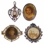 Photographic Jewelry, c. 1880-19003 brooches and a pearl-and-paste-set pendant, picture size approx.