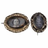 2 Daguerreotype Brooches, c. 1845-55Sizes of the daguerreotypes 1 x 3/5 in. and 4/5 x ½ in., brass