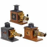 3 Large Magic Lanterns, c. 1880-1900Unmarked, presumably England. 2 lanterns with wood bodies and