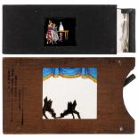 Mechanical Silhouette Slide "Cockfight"England, c. 1870-80. Wood frame, size 4 ¼ x 7 in., picture