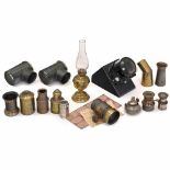 Spare Parts for Magic Lanterns9 magic lantern projection lenses, 3 chimneys, 3 burners, tickets