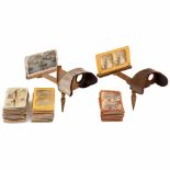 2 Holmes-Pattern Stereo Viewers with Cards, c. 1880-1900Both viewers unmarked. One with wood mask,