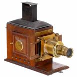 English Magic Lantern, c. 1900Unmarked. Mahogany body, for lantern slides of 3 1/3 in., with wood