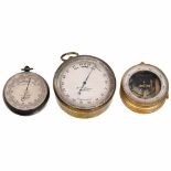 3 Cased Pocket Barometers1) J. Hicks, London, no. 7160, silver case, reverse with several hallmarks,