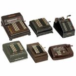 6 Mechanical Calculating and Adding Machines, 1940-601) Brunsviga, ten keys, bakelite case,