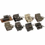 8 Brunsviga Calculating Machines1) Early model B, serial no. 2188, 9, 8 and 13 digits, gilt