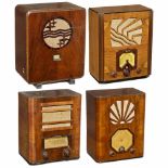 4 Radio Receivers in Wood Cases1) Erres-Radio KY146, Netherlands, 5 tubes, c. 1935. - 2) Philips