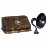 Telefunken T9 Radio Receiver with Horn Loudspeaker, 1928Germany. 1) 5 tubes, battery-operated, for