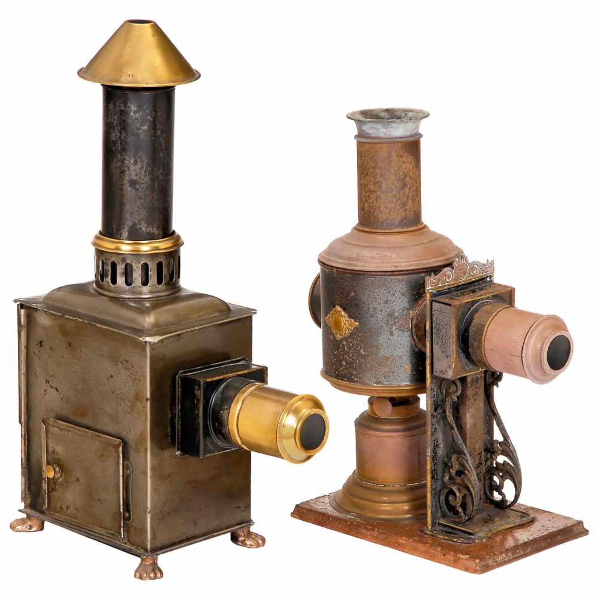 2 Magic Lanterns by PlankErnst Plank, Nuremberg. 1) "Gloria", c. 1900, with burner/chimney unit,