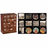 Approx. 600 Magic Lantern Slides (3 1/6 x 3 1/6 in.), c. 1900Wooden cabinet, 19 x 11 x 24 in. (width