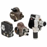 Lot of 8mm Movie Cameras, c. 1940–601) 2 Emel movie cameras for 2x8mm film on 7,5m daylight spool. –