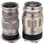 Elmarit 2,8/90 mm (I) and Elmar 4/90 mm (I)Leitz, Wetzlar. 1) Elmarit 2,8/90 mm (I), no. 1984007,