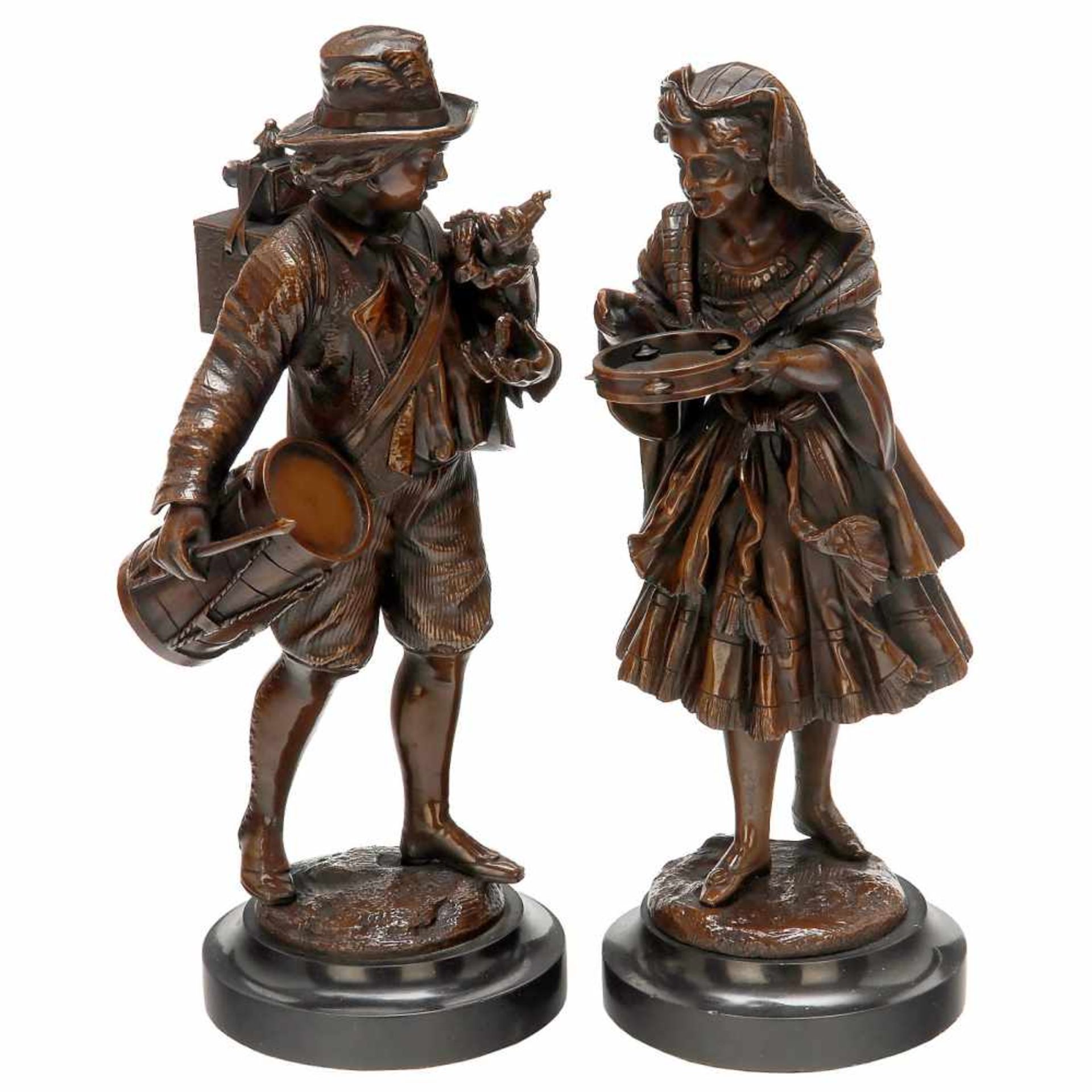 Pair of Bronze Lanternist Figures, Mid-19th CenturyDepicting a Savoyard showman with monkey and