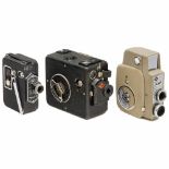 3 Agfa Movie Cameras, 1930–601) Agfa Movex 12, for 16mm film. – 2) Agfa Movex 8, for 8mm film. –