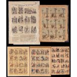 5 Sheets of Pictures, c. 1900France. Size 12 ½ x 18 ½ in. Titled: 1) Un Voyage à Bade. – 2) Histoire