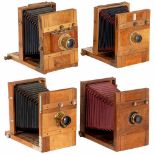 4 Field Cameras 13 x 18 cm, c. 1870–80Presumably all by German manufacturers. Tailboard system, 3