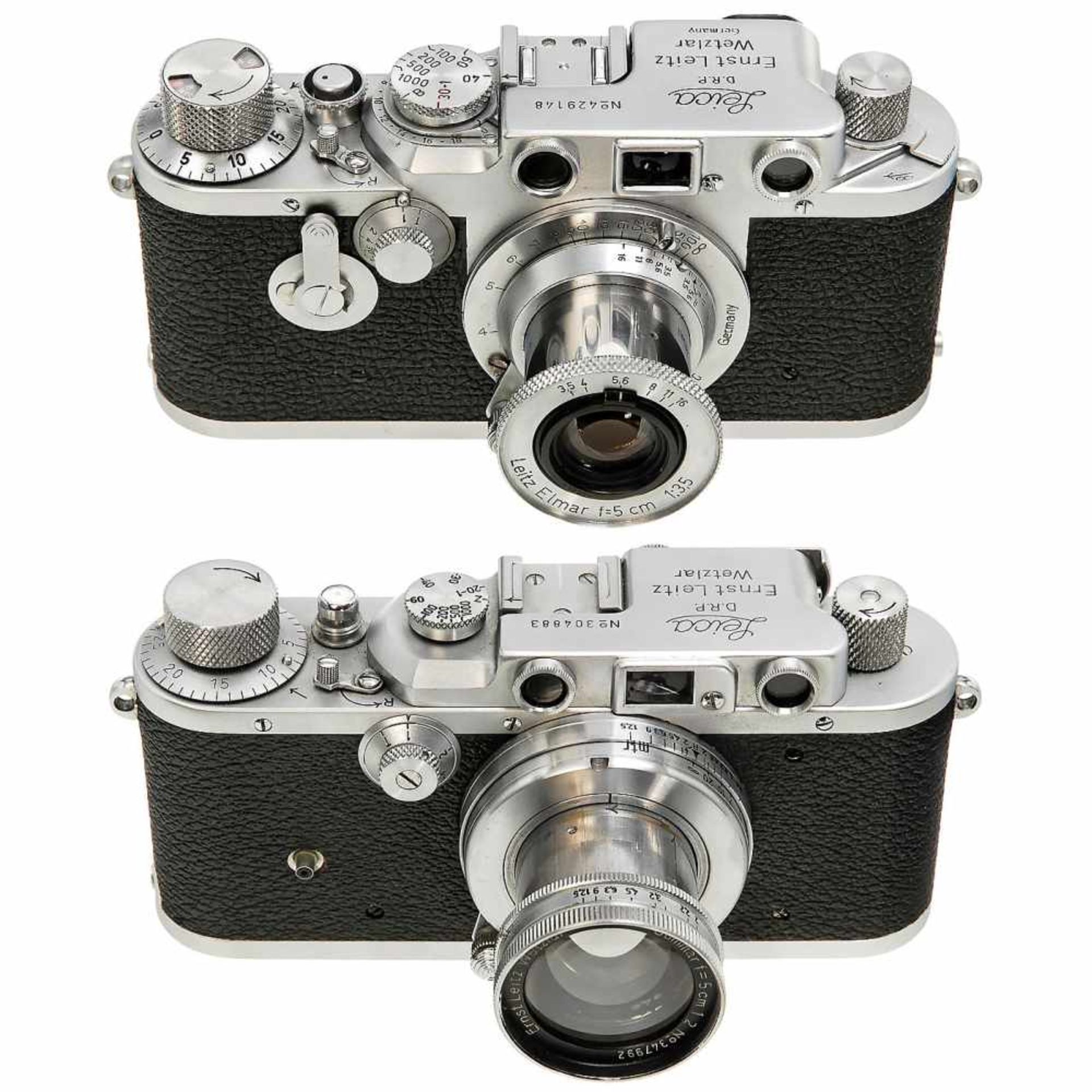Leica IIIa (G) and IIIcLeitz, Wetzlar. 1) Leica IIIa (G), 1938, chrome, no. 304883, synchronization,