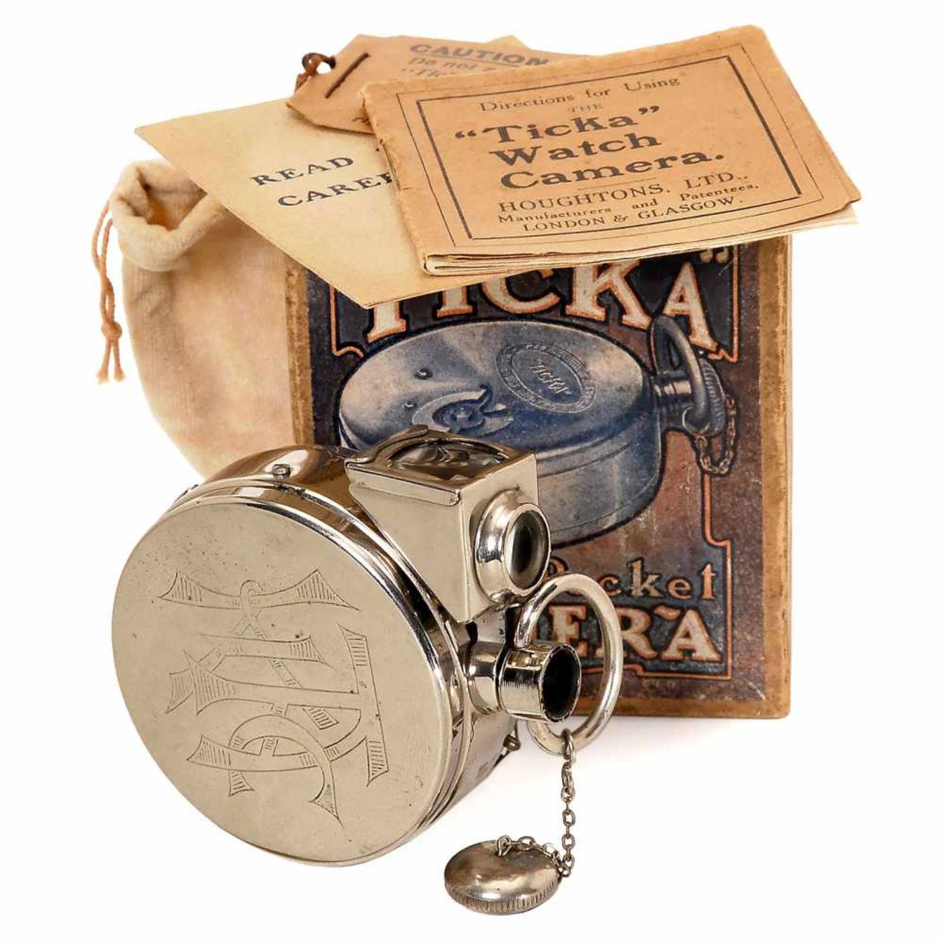 "Ticka" Watch Camera, 1905Houghton's Ltd., London. For 25 photographs of 16 x 22 mm on special