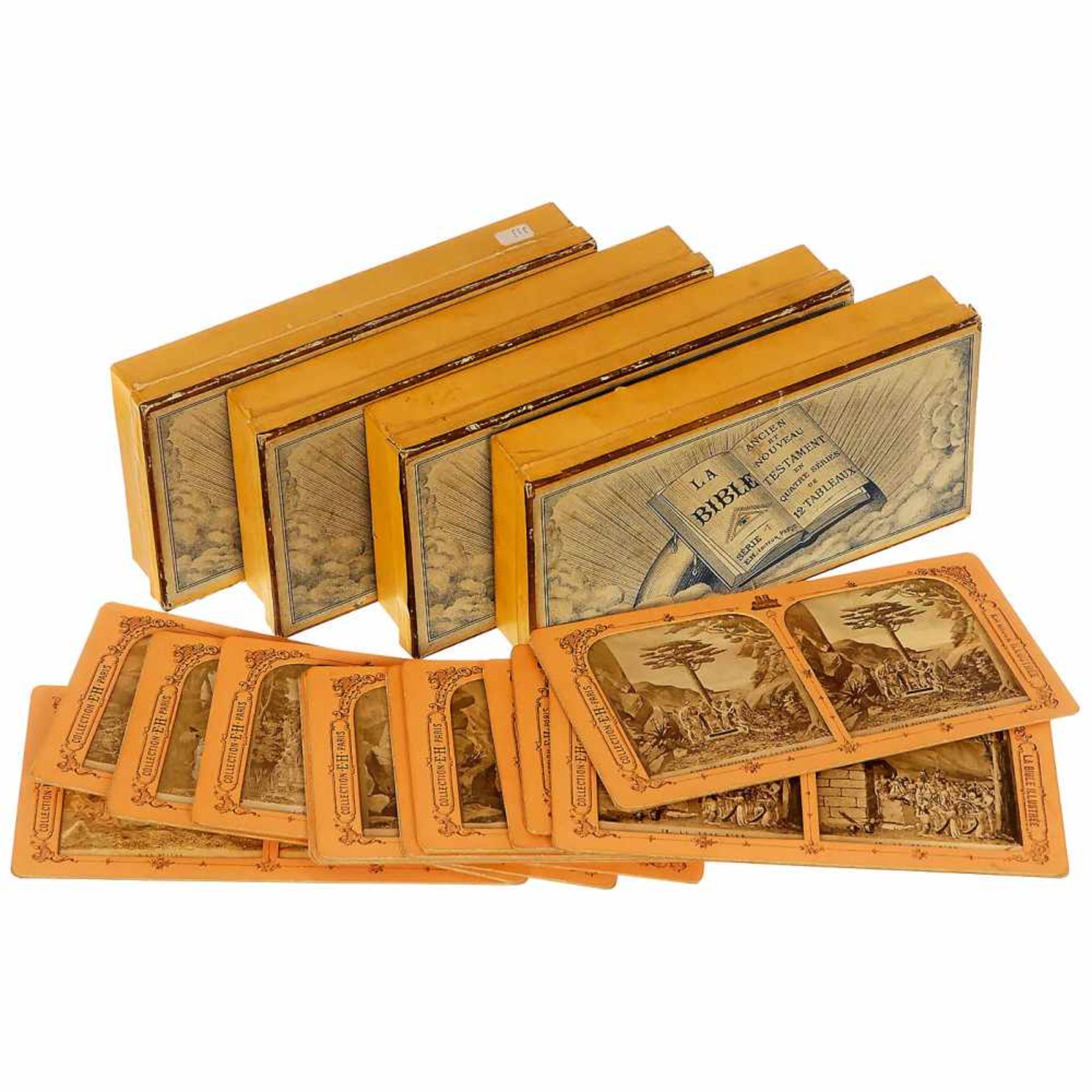 "La Bible Illustrée" Tissue Stereo CardsCollection E.H. Paris. 4 card boxes, series I–IV, each - Bild 2 aus 3