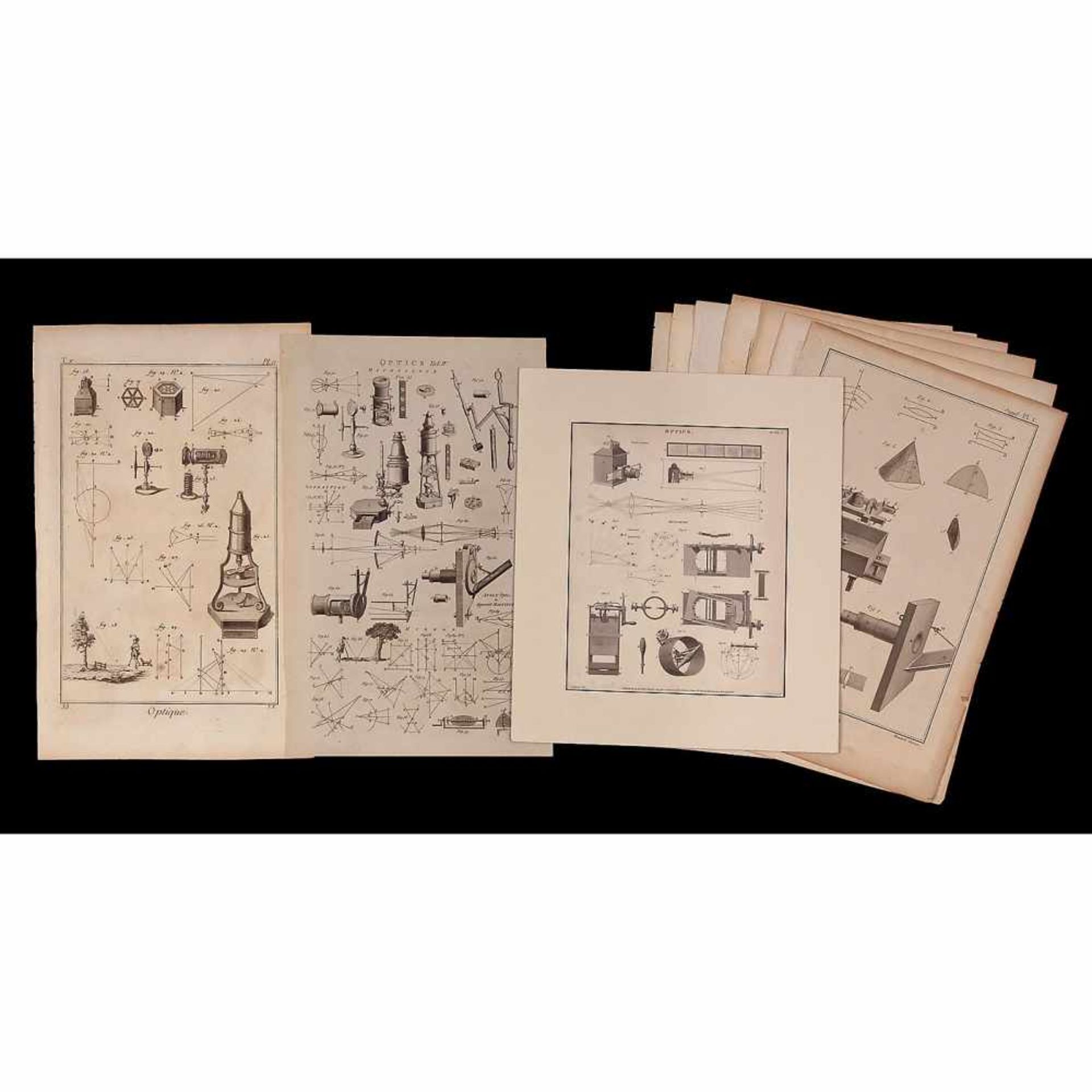 10 Optical Bookplates, c. 18609 French plates 16 1/6 x 10 1/5 in., depicting the microscope, magic