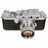 Leica IIIf with Summicron 5 cm, 1952Leitz, Wetzlar. No. 647447, chrome, red-dial synchronization,