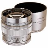 Hektor 2,5/12,5 cm, 1954Leitz, Wetzlar. No. 1224271, meter scale, for Visoflex, with lens hood. –