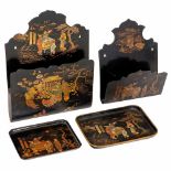 Chinese Trays and Journal Holders with Peep Show Motifs1) Trays, size 10 x 7 ½ in. – 2) Tray, size 8