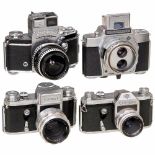 4 German SLR Cameras1) Agfa, Munich. Flexilette, 1960, TLR camera for 35mm film, Apotar 2,8/45 mm in