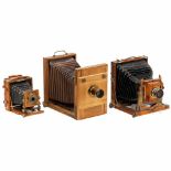 3 Field Cameras, c. 1880–19031) "The Natural Camera", size 4 ¾ x 6 ¾ in., mahogany with brass