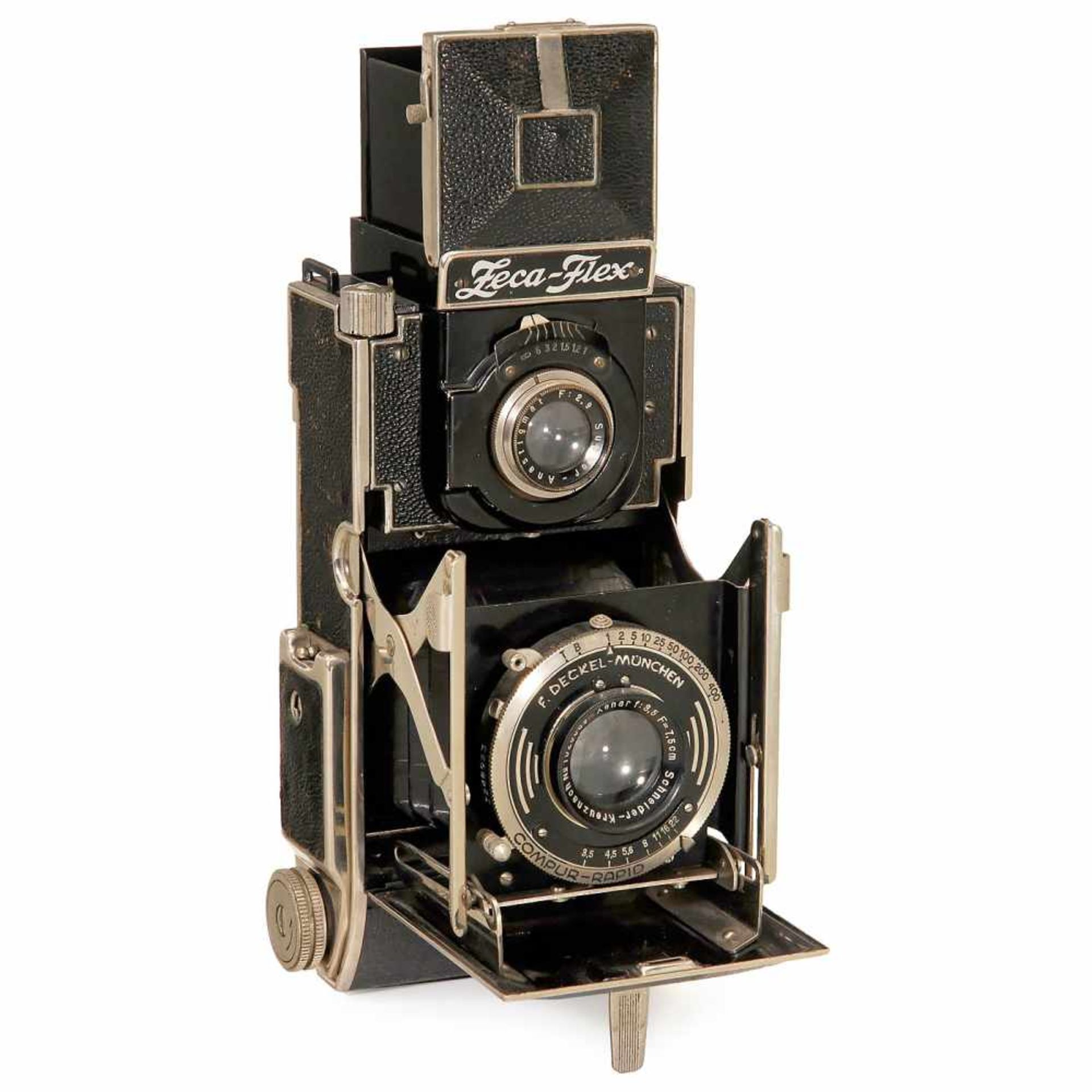 Rare Zeca-Flex "Xenar 3,5", 1937Paul Zeh, Dresden. Interesting 6 x 6 cm TLR strut-folding camera,