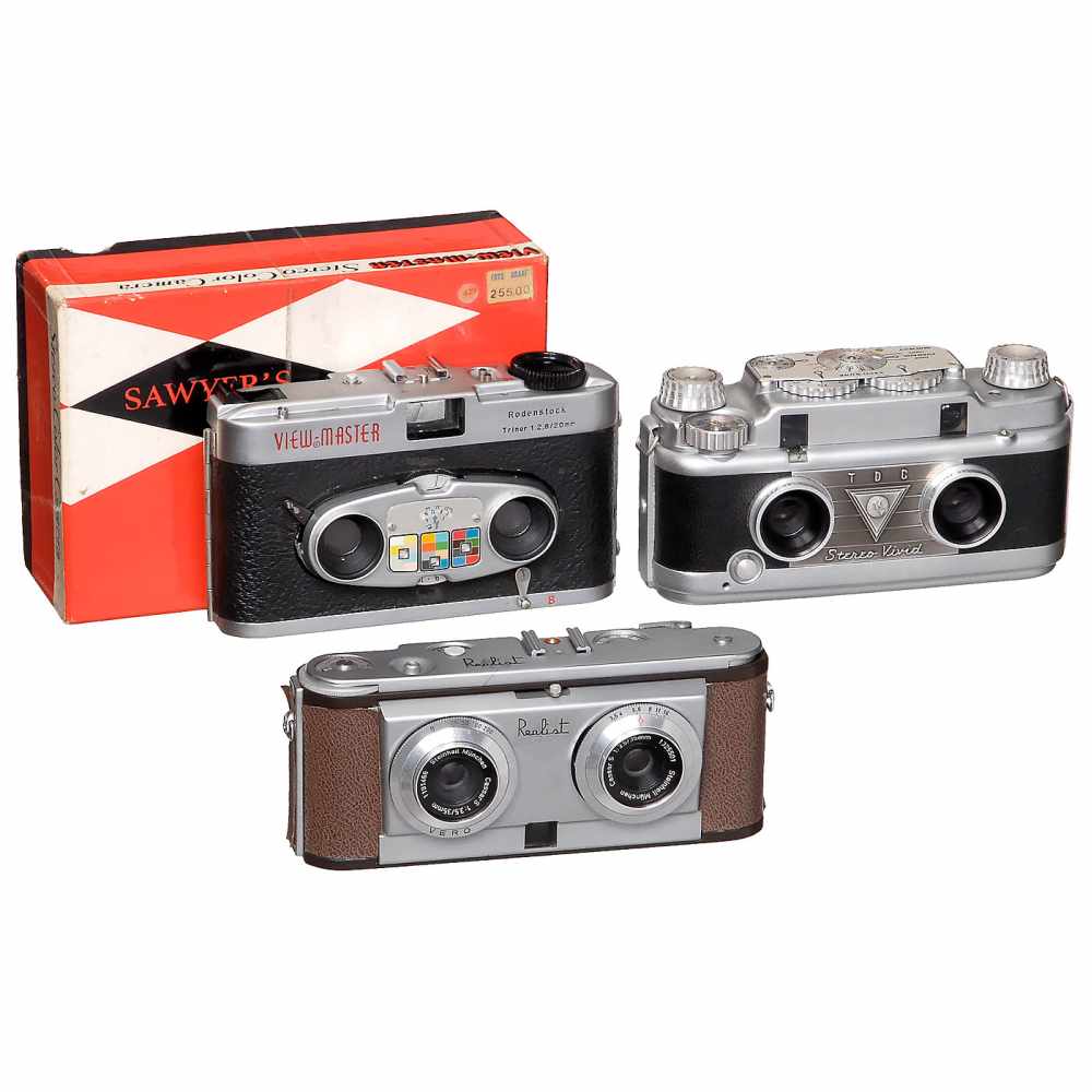 Three 35mm Stereo Cameras1) Three Dimension Corporation Co., Chicago. TDC Stereo Vivid, c. 1954,