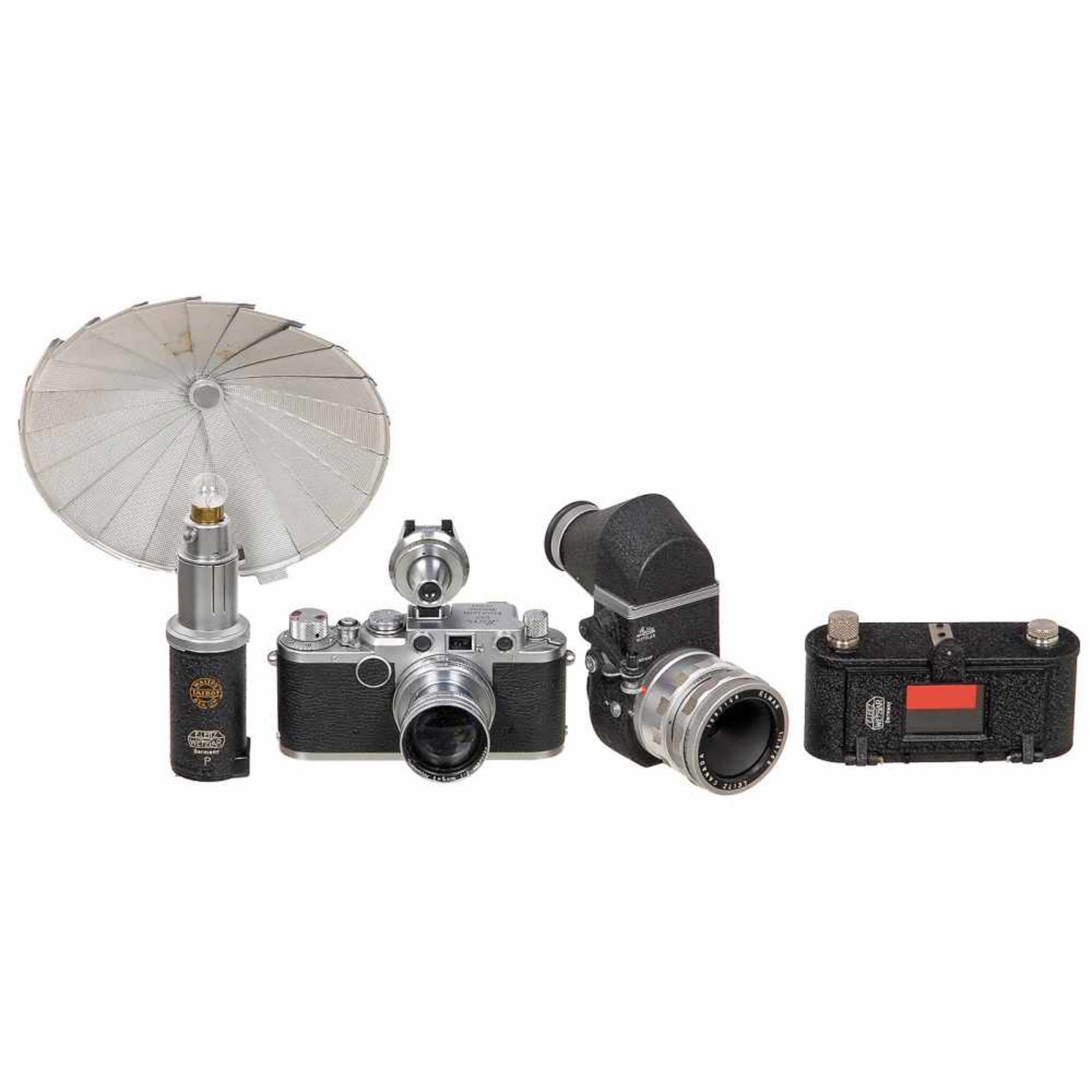 Leica IIf with Accessories, 1951Leitz, Wetzlar. 1) Leica IIf, no. 574428, red-dial