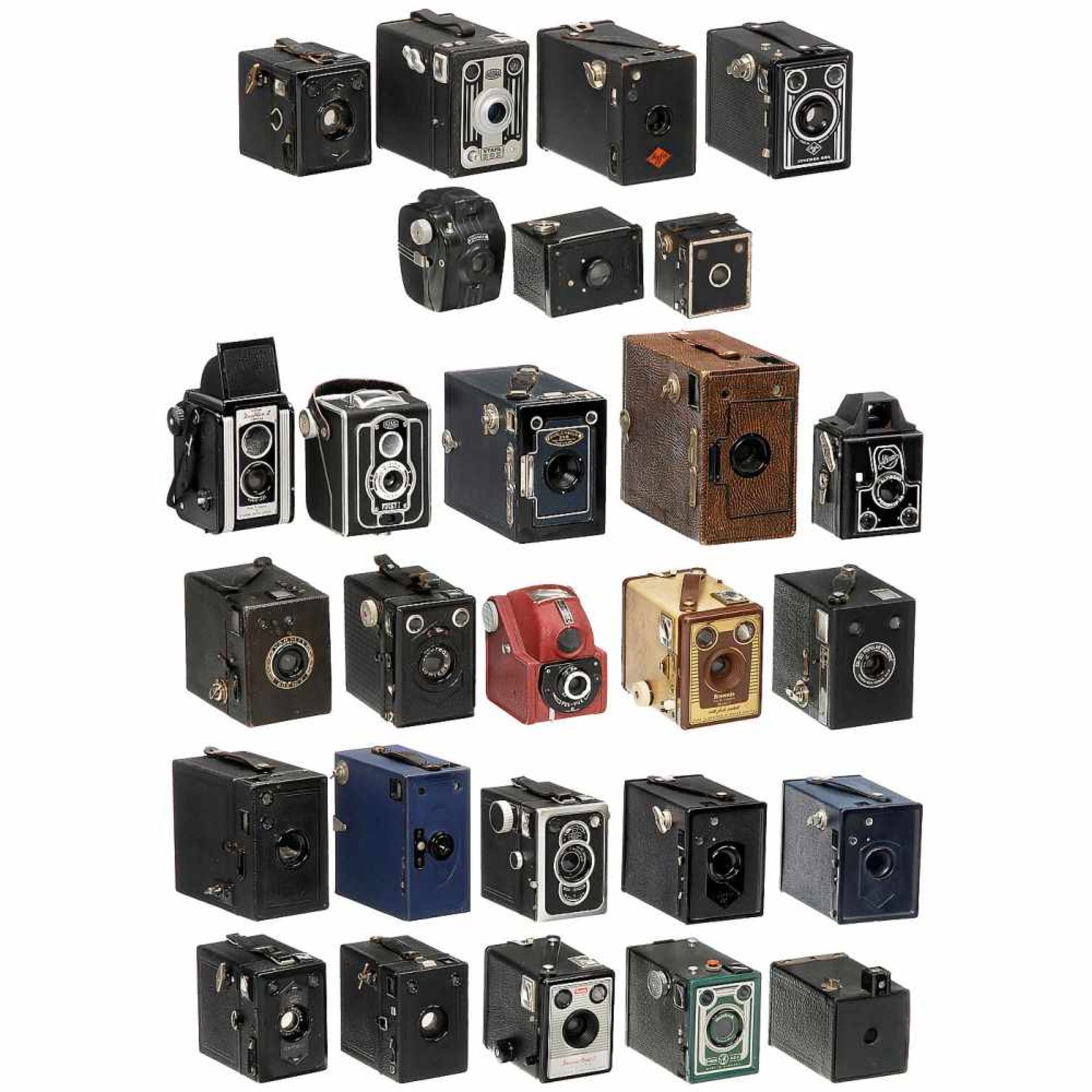 Large Lot of Box Cameras5 x Zeiss Ikon "Box-Tengor" (various), 4 Agfa box cameras (various,