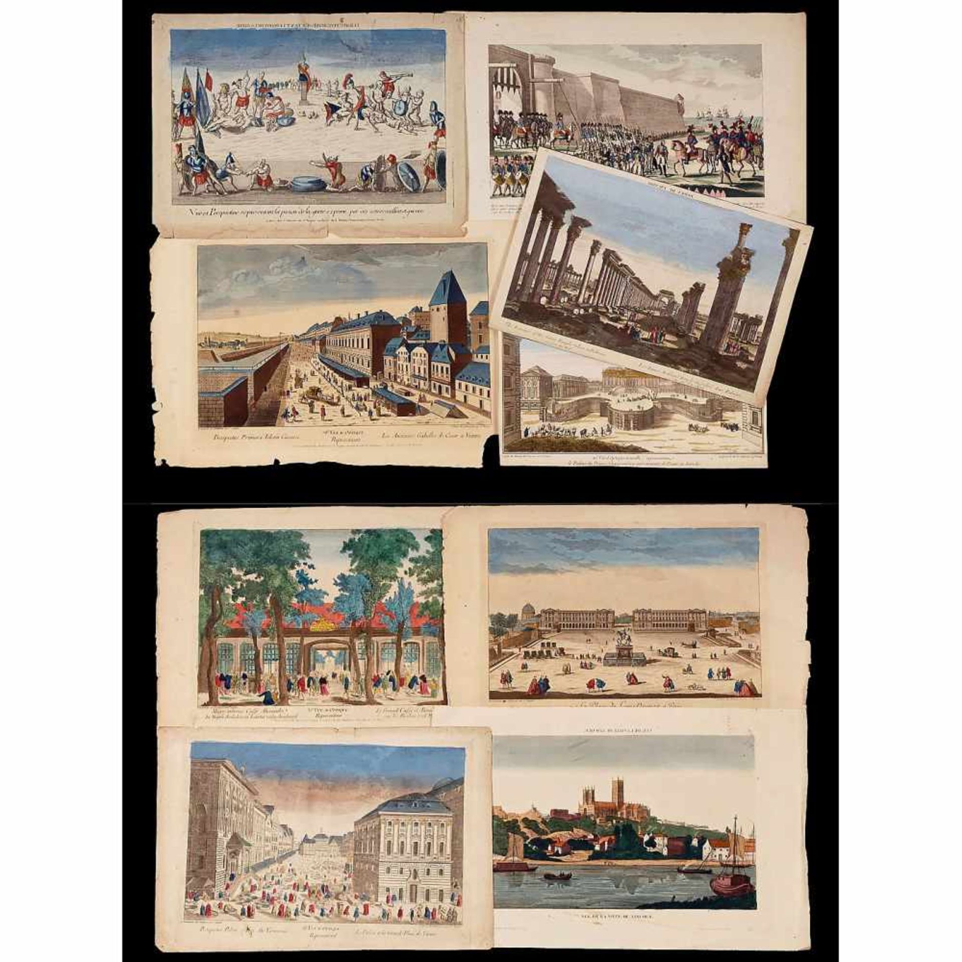 9 Vues d'Optique, c. 1800–50Various sizes between 26 x 37 cm and 34 x 52 cm. Original hand-colored