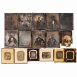 17 DaguerreotypesProbably France. 1/6 and ¼ plates. 6 with frames (all opened) and 11 loose and