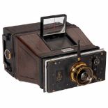 "Lutecia" Jumelle-Style Camera, c. 1900Marked: "M.J. Paris". Body no. 3656, for plates of 9 x 12 cm,